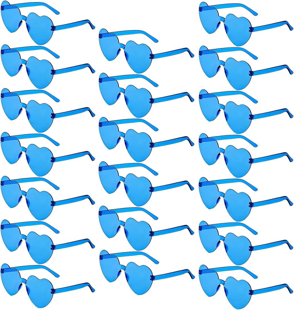 20 Pairs Heart Shaped Sunglasses Bulk, Colorful Rimless Fun Heart Sunglasses for Women Party Favors (Blue)