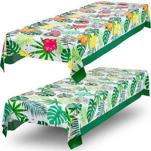 ROYAL BLUEBONNET Luau Tablecloth - Set of 2 Plastic Hawaiian Table Cloths, Tropical Tablecloth for Luau Party Supplies, Disposable Hibiscus Floral Hawaiian Decorations for Birthday