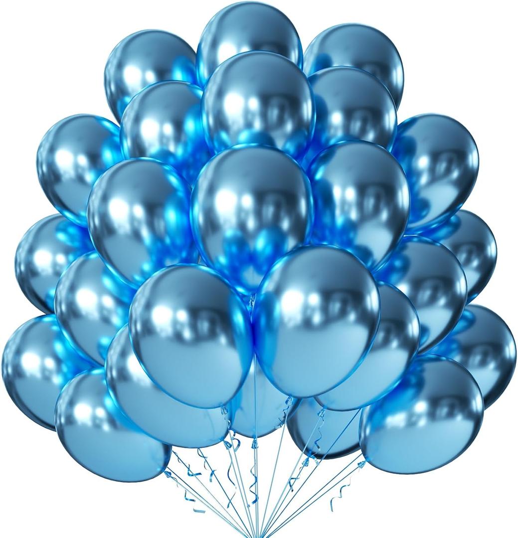 KALOR 10 Inch Metallic Blue Balloons, 100 Pcs Latex Helium Metallic Balloons for Kid's Birthday Party Baby Shower Wedding Graduation Graduation Party Decorations