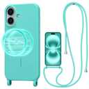 UCASONG Magnetic Crossbody Case for iPhone 16 Plus 6.7", Liquid Silicone Case with Adjustable Shoulder Neck Lanyard Strap,[Compatible with MagSafe] Shockproof Protective Phone Cover-Mint