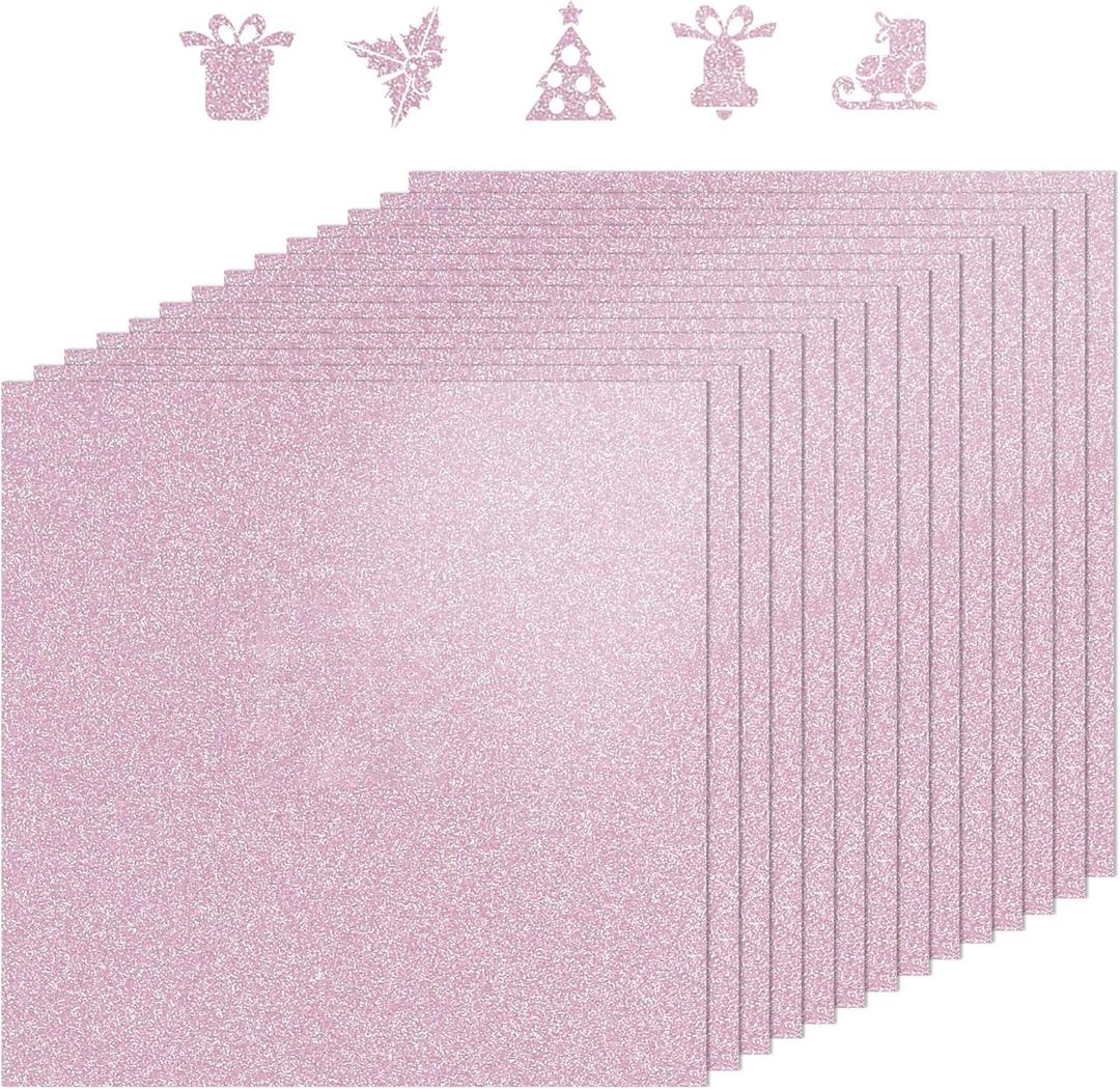 BEISHIDA 12x12inch Glitter Cardstock, Pink Glitter Paper for Crafts, Graduation Grad Cap Decoration, 250GSM Premium Sparkly Scrapbook Paper for Cricut, Card Making, DIY Art Projects(15 Sheets)