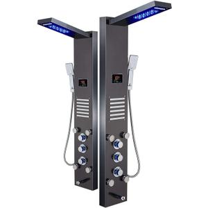 ELLO&ALLO LED Shower Panel Tower System, Hydroelectricity Display Rain Massage with Jets, Brushed Black