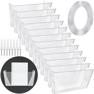 Tenceur 12 Pcs Plastic Single Pocket Wall Mount File Holder with Double Sided Adhesive Tape and Screws Wall File Hanging Folder Letter Paper Mail Organizer for Office Home Classroom (Clear)