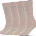Athlemo Men's Dress Socks 4 Pack Crew Business Casual Sock Moisture Wicking Super Soft, 13-15, Beige