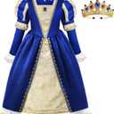ReliBeauty Medieval Costume Girls Renaissance Princess Queen Costume for Girls Dress up (6/120, Blue)