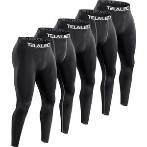 TELALEO 5 Pack Men's Compression Pants for Workout, Running, Basketball, Football-Sports Baselayer Leggings, Size: S