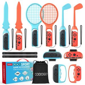 Switch Sports Accessories Bundle for Switch 1/ 2/ OLED - CODOGOY Complete Family Sports Kit with Storage Bag, Exclusive Bowling Grips & 2 Player Support for Nintendo Switch Sports Games