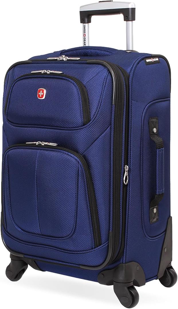 SwissGear Sion Softside Expandable Luggage  Carry-On Suitcase with 360 Degree Wheels & Retractable Handle  21 Inch, Perfect for 1-3 Night Trips  Blue