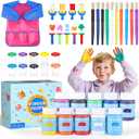 TMOL Washable Paint for Kids, 10 Colors (2 fl oz) 40 Pcs Non-Toxic Finger Paint Kit with Brushes, Sponge, Smock, Toddler Art Supplies for Painting, Craft & School Projects