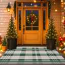 Christmas Green & White Check Rug - 3' x 5' Outdoor Front Door Decor Mat Cotton Washable Hand-Woven Rug Christmas New Year Holiday Porch Entryway Layered Doormat