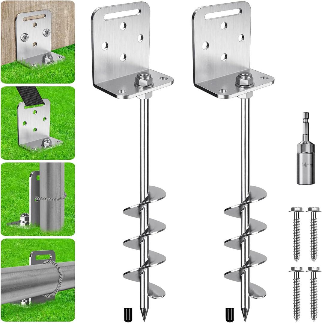 BeneLabel 2/4/6 Pack 18" 24" Ground Anchors Screw in Shed Anchor with L Bracket Trampoline Anchor Spiral Swingset Anchors for Swing Set, Mobile Home, Fence, Playset, Tent, Canopy, Carport