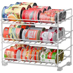 SUFAUY 3 Tier Can Organizer for Pantry, Holds 36 Cans, Heavy Duty Metal, White (12.5"D x 16.5"W x 14"H)