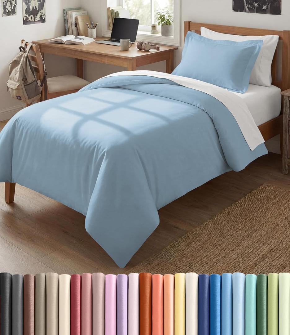 Duvet Cover Twin/Twin XL Size Set - Extra Soft Twin/Twin XL Duvet Cover 68" x 90" with 1 Pillow Sham - Hotel Luxury, Easy Care, Fade Free w/ Zipper Closures & Ties - Comfy & Breathable (Light Blue)