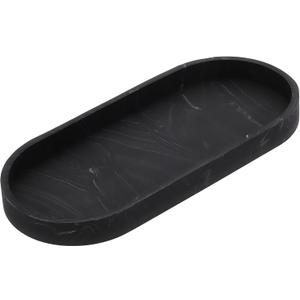 uxcell Bathroom Vanity Tray, 9.8" x 4" Oval Silicone Soap Dispenser Trays, Shatterproof Kitchen Sink Organizer for Soaps Keys Candle Trinket, Marble Black