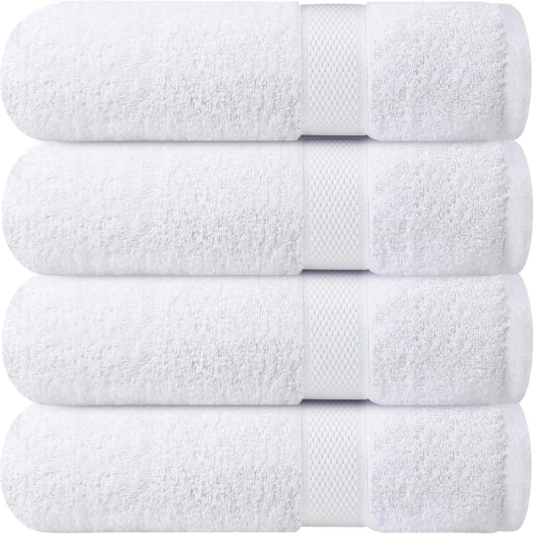 Infinitee Xclusives Luxury 100% Ring-Spun Cotton White Bath Towels Set of 4 (27x54 inches)  Soft, Absorbent & Quick-Drying Towels for Bathroom, Gym, Spa & Hotel Use (Brilliant White, Bath Towels)