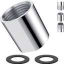 iFealClear Brass Pipe Fitting 1/2 inch G Female Thread, Shower Coupling, G1/2 IPS Thread Converter Adapter for Bathroom Pipes, Hose Extender,Home Plumbing, Extra Washer, Chrome