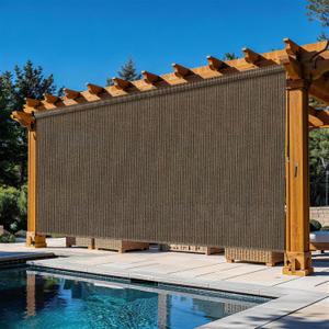 Outdoor Roller Shades for Patio 10'Wx8'H Mocha, 90% UV Block & Privacy Protection Outdoor Blinds, Cordless Porch Shades Outdoor Roll Up with Splicing Design 20-Min Install
