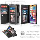 Wallet Case for iPhone 16 Plus 6.7" with Wrist Strap - PU Leather Folio Flip with Credit Card Holder & Kickstand, Protective Cover(Black)