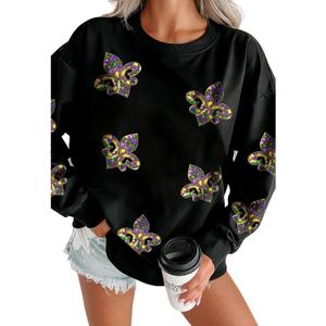 SELINK Womens Sequin Sweatshirt Oversized Crewneck Long Sleeve Casual Pullover Tops (Small, Black)