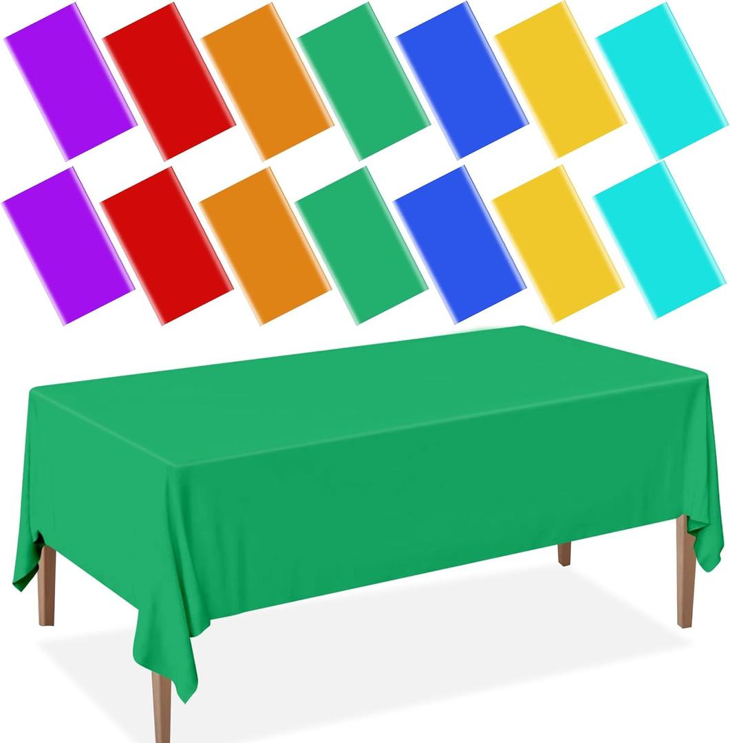 14 Pcs Assorted Color Plastic Tablecloths Disposable Rectangle Rainbow Table Cloth Waterproof Table Covers for Birthday Wedding Picnic Party Decorations, 7 Color, 54 x 108 Inch