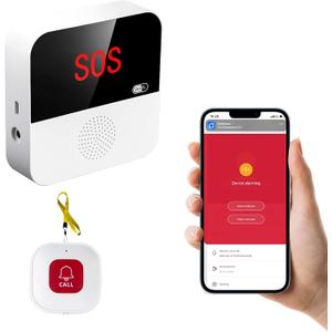 WiFi Elderly Monitoring, Caregiver Pagers Life Alert Systems for Seniors no Monthly Fee, 1 Receiver & 1 Panic Button, Compatible with Tuya Smart/Smart Life APP (Only Supports Wi-Fi 2.4GHz )