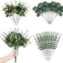 Coreland 120 Pcs 3 Kinds Mixed Artificial Eucalyptus Leaves Stems Fake Silver Dollar Eucalyptus Leaves Stem Bulk Faux Leaf for DIY Bouquets Floral Arrangement Wedding Home Decor