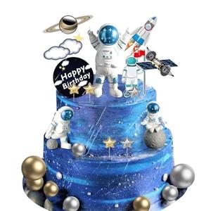 22Pcs Space Cake Topper,Space Cupcake Toppers Astronaut Figurine Birthday Outer Space Themed Party Decorations Supplies Planet Rocket Pearl Balls and Star DIY Cake Toppers