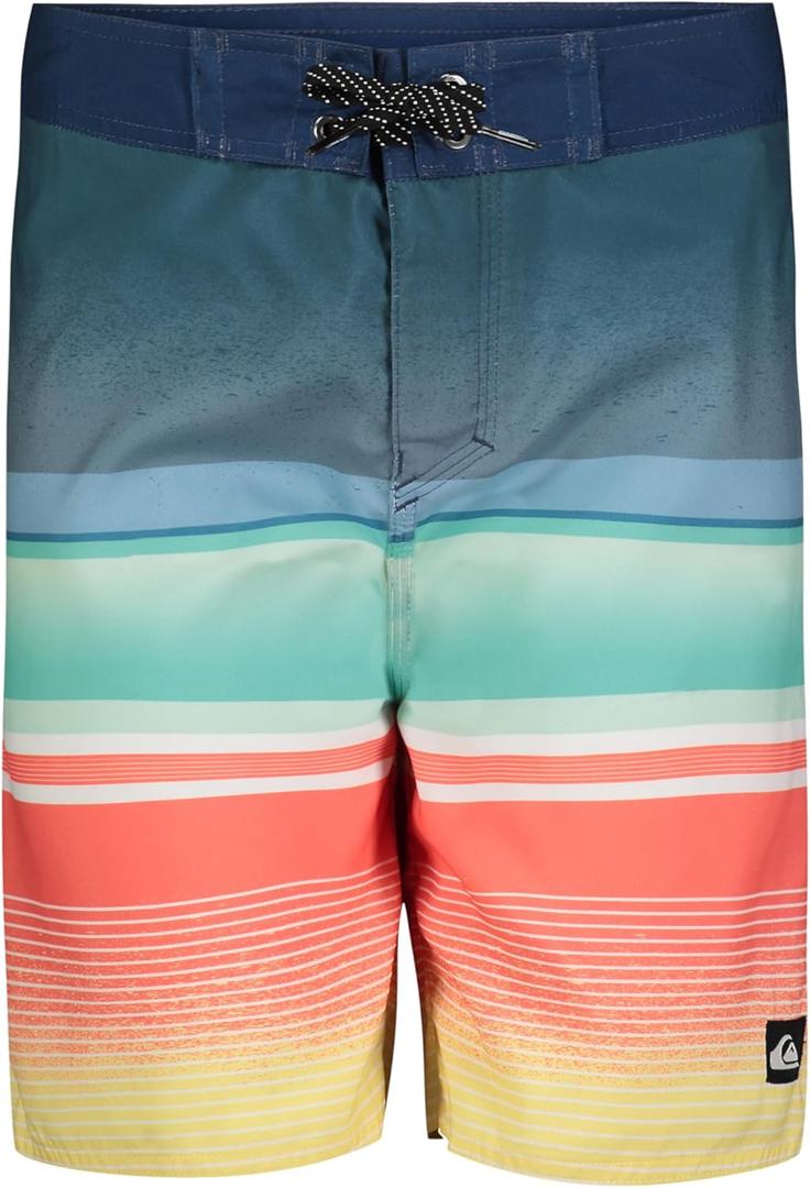 Quiksilver Boys' Boardshorts with UPF 50+ Sun Protection, Quick Dry Swim Shorts (14, Navy Stripe)