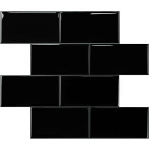 STICKGOO 10-Sheet Backsplash Peel and Stick Subway Tile, Black Self Adhesive Vinyl Wall Tiles, Stick on Backsplash for Kitchen and Bathroom(Thicker Design)