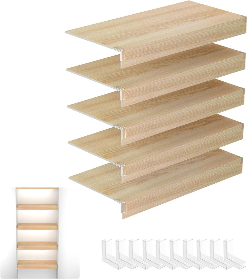 Wire Shelf Cover,Suitable for 24x12 Inch Pantry Wire Rack Covers,0.25 Inch Thick PVC Wood-Look Faux Wood Shelf Covers,Set of 5 (24W*12D Inch)