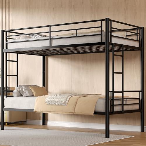 VECELO Bunk Bed Twin Over Twin, Metal Bunkbeds with Ladder and Full-Length Guardrail, No Box Spring Needed, Space Saving, Noise Free, Black