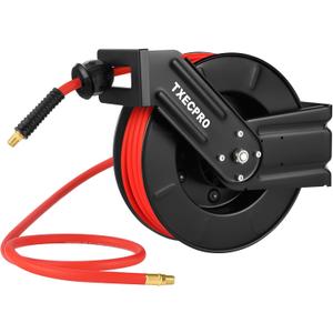 Retractable Air Hose Reel, 3/8 IN x 50 FT Hybrid Air Hose Max 300 PSI, Air compressor hose reel with 5 ft Lead in, Ceiling/Wall Mounted air hose reel,Heavy Duty air tool (Medium-50FT(red))