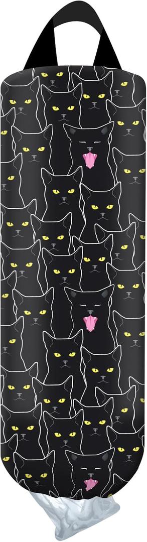 Plastic Bag Holder, Wall Mount Grocery Bag Organizer, Funny Hanging Trash Bag Storage Dispenser for Home Kitchen Cute Black Cats