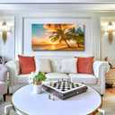 Beach Themed Wall Art Canvas Prints Seascape Picture Bathroom Dcor Ocean Tree Sunset Paintings for Living Room Bedroom Office Home Kitchen Decorations 28x57 Wooden Framed Natural Landscape Artwork