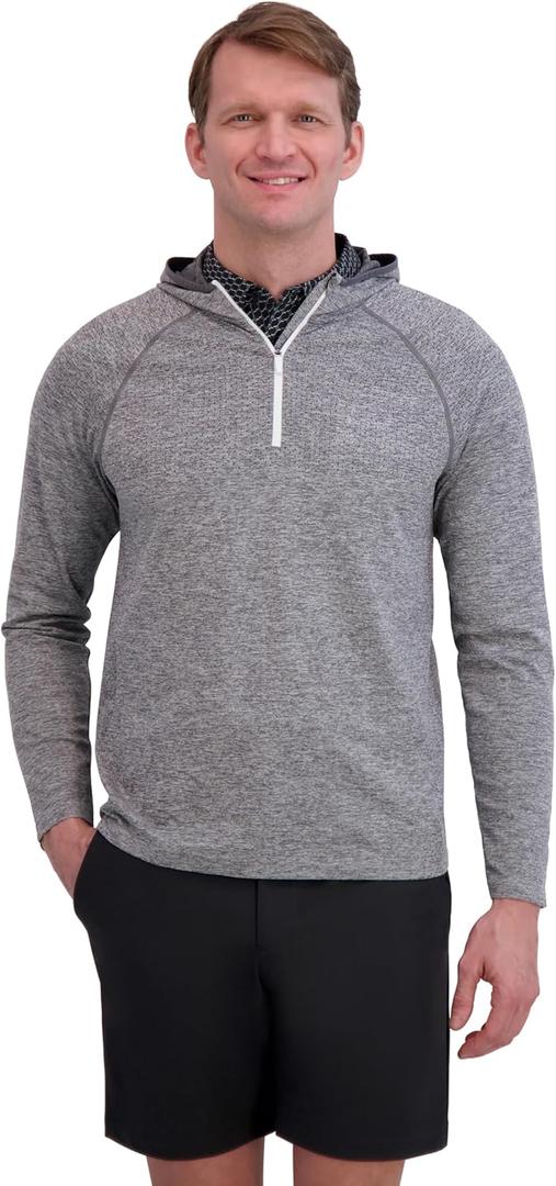 Ben Sherman Mens Quarter Zip Pullover Hooded Sweater  Lightweight, Casual, Work, Golf & Everyday Wear (Large, Grey)