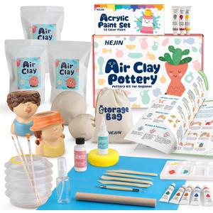 Air Dry Clay Kit for Adults, 3.3Lbs + 30PCS Pottery Craft Kit for Beginners, Sculpting Tools Set & Step-by-Step Guide, 12 Paints, Paintbrush, Varnish, and more - Crafts for Adults for Birthdays Gift