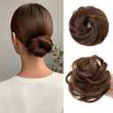CJL HAIR 2PCs Small Cute Messy Bun Hair Piece for Thin Hair Women Mini Synthetic Curly Bun Scrunchies Updo Hairpieces Chocolate Multi