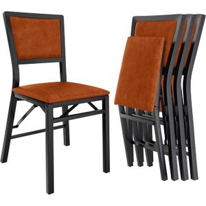 VECELO Folding Dining Chairs Set of 4, Metal Padded Foldable Seating with Comfortable Faux Leather, Space-Saving Portable Guest Seats for Kitchen & Office, No Assembly, Cognac Brown, 4 Pack