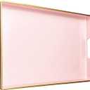 Umisriro Pink Serving Tray with Handles, Rectangular Decorative Tray for Coffee Table, Plastic Ottoman Tray for Living Room, Bathroom, Kitchen Tabletop, 15.6x 10.2x1.37