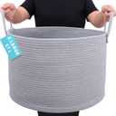 OrganiHaus Large Woven Storage Basket for Blankets and Toys 20" x 13" Inch, Rope Laundry Basket with Handles, Cushions & Pillows Storage Bin, Nursery Hamper, Soft Round Dog Toy Bin - Gray (Wide)