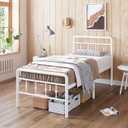 18 Inch Twin XL Bed Frames with Headboard and Footboard, Heavy Duty Metal Twin XL Platform Bed Frame No Box Spring Needed, Easy Assembly, Under-Bed Storage, Noise Free, White