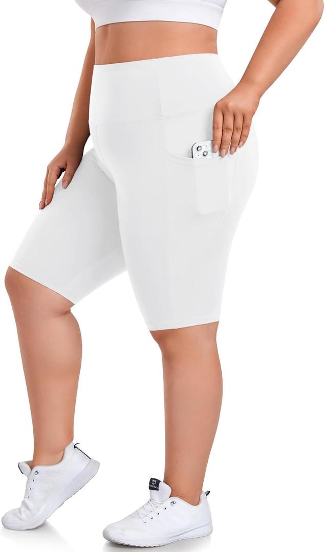 we fleece Plus Size 8" Biker Shorts with Pockets - High Waisted Spandex Yoga Shorts for Women, Workout Gym Cycling Athletic 3XL