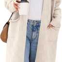 Saodimallsu Womens Long Cardigan Sweaters 2025 Oversized Open Front Checkerked Sweater Trendy Knit Jacket with Pockets (L)