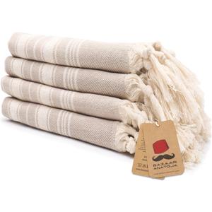 Bazaar Anatolia Hand Towels - Set of 4 | 39" x 19" - Decorative Turkish Hand Towel for Bathroom, 100% Cotton, Kitchen, Face, Hair, Tea, Dishcloth, Guest Towels Cream - Stripe Beige