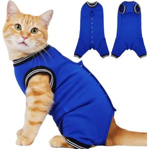 T'CHAQUE Cat Surgery Recovery Suit for Female Male, Cat Onesie Pet Surgical Pajamas Hind Legs Long Sleeve, Abdominal Wound Skin Diseases, E-Collar Alternative, Spay Neuter Recovery Suit, RoyalBlue-XL
