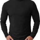 Askdeer Men's T-Shirts Cotton Mock Turtleneck Long Sleeve Shirts Lightweight Thermal Pullover Sweaters (Medium, A01 Black)