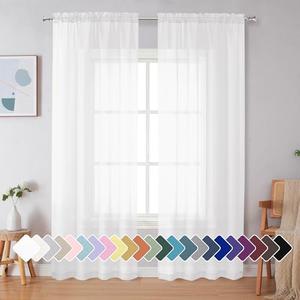 Simplebrand White Sheer Curtains 90 Inches Long, Light Filtering Rod Pocket Solid Color Window Sheer Curtain Panels, Elegant Curtains & Drapes for Living Room, Bedroom 2 Panels (White, 42" W x 90" L)