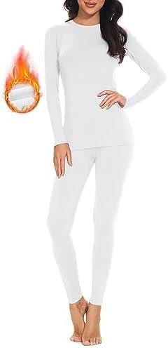 SIMIYA Thermal Underwear Set for Women Long Johns with Fleece Lined Long Sleeves Base Layer Set Top Bottom L
