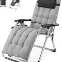 NEWBULIG Zero Gravity Chair, Folding Patio Recliner with Removable Cushion & Cup Holder Trays, Portable Lounge Chair for Beach & Camping, Classic Grey