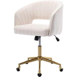 Nrizc Velvet Office Desk Chair, Upholstered Home Office Desk Chairs with Adjustable Swivel Wheels, Ergonomic Office Chair for Living Room, Bedroom, Office, Vanity Study (Beige)